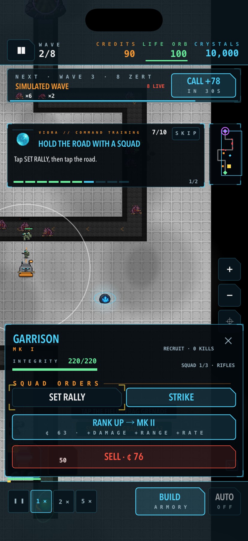 Garrison squads in Command Training — SimpleTD 2.0 pre-release screenshot