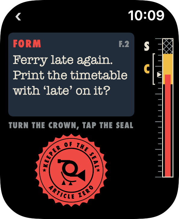 Apple Watch interface preview: a form ready to stamp